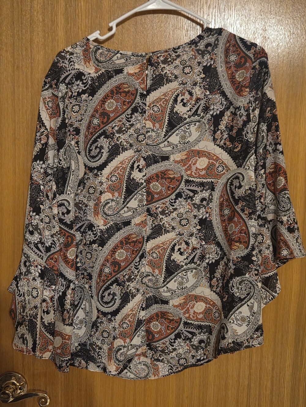 Paisley Print Bell-Sleeve Blouse - Black & Rust - Picture 4 of 6